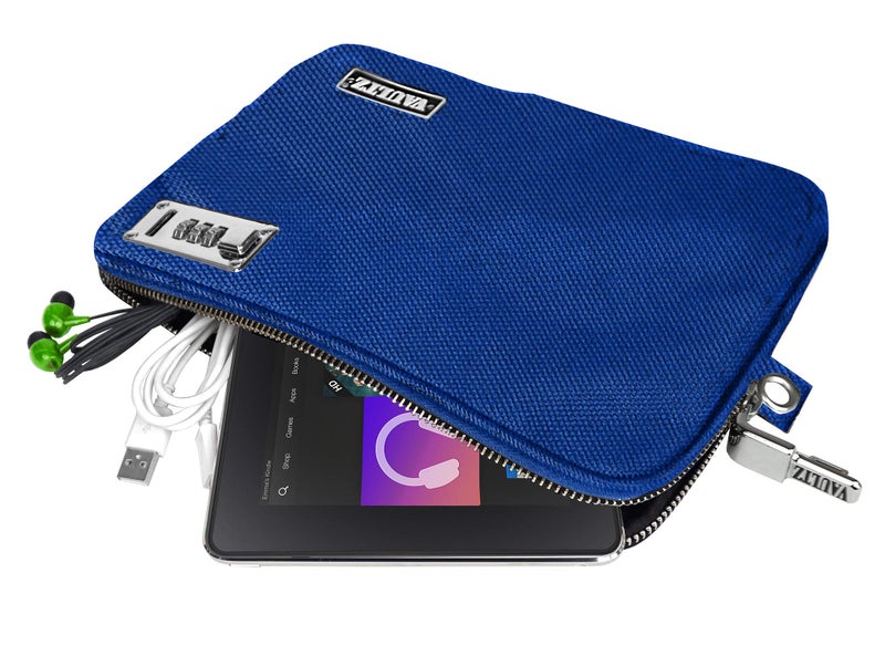 Vaultz Money Bag with Lock - Water-Resistant Combination Locking Pouch w/Tether for Cash  Pool  Beach  Bank  or Travel - 7.5 x 9 Inches  Medium  Blue - Image 3